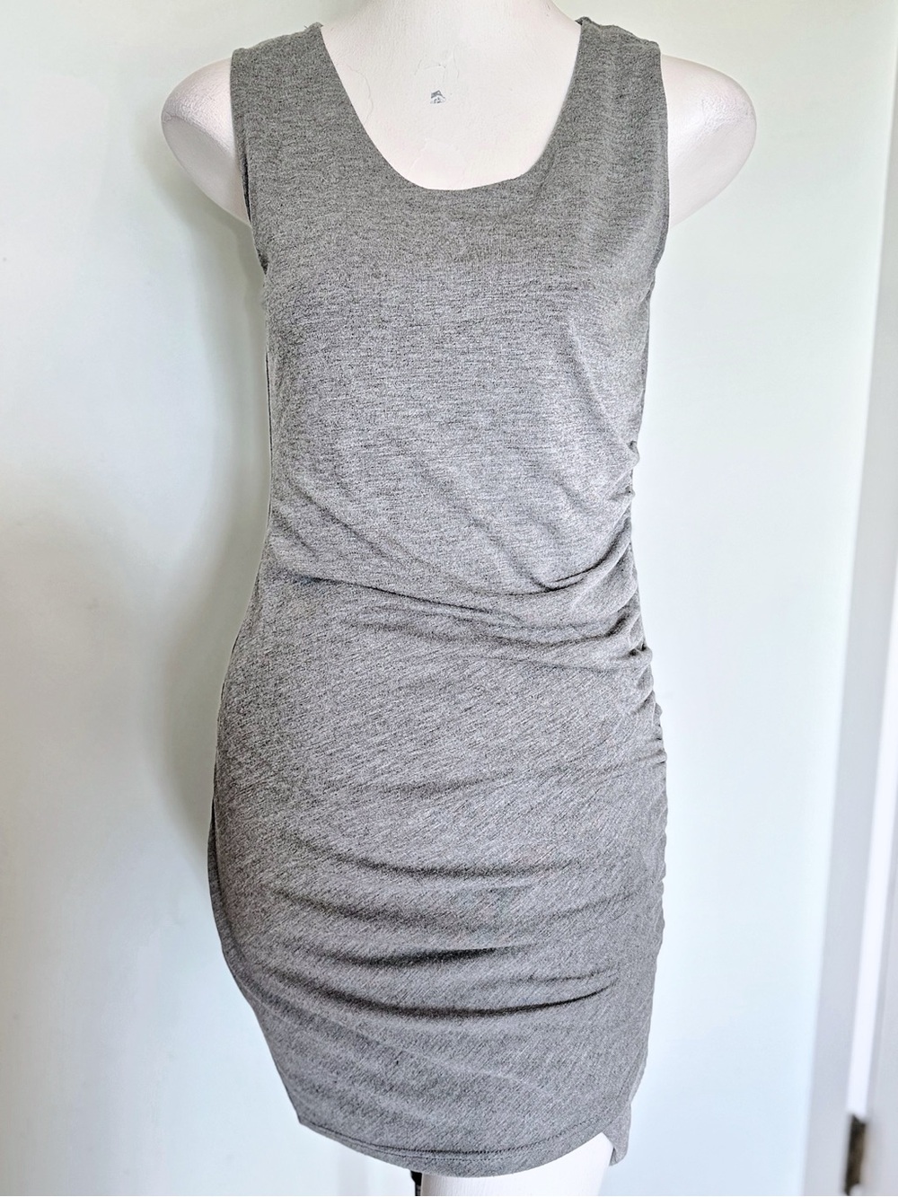 Free Press Gray Ruched Bodycon Tank Dress Asymmetrical Hem Size Small